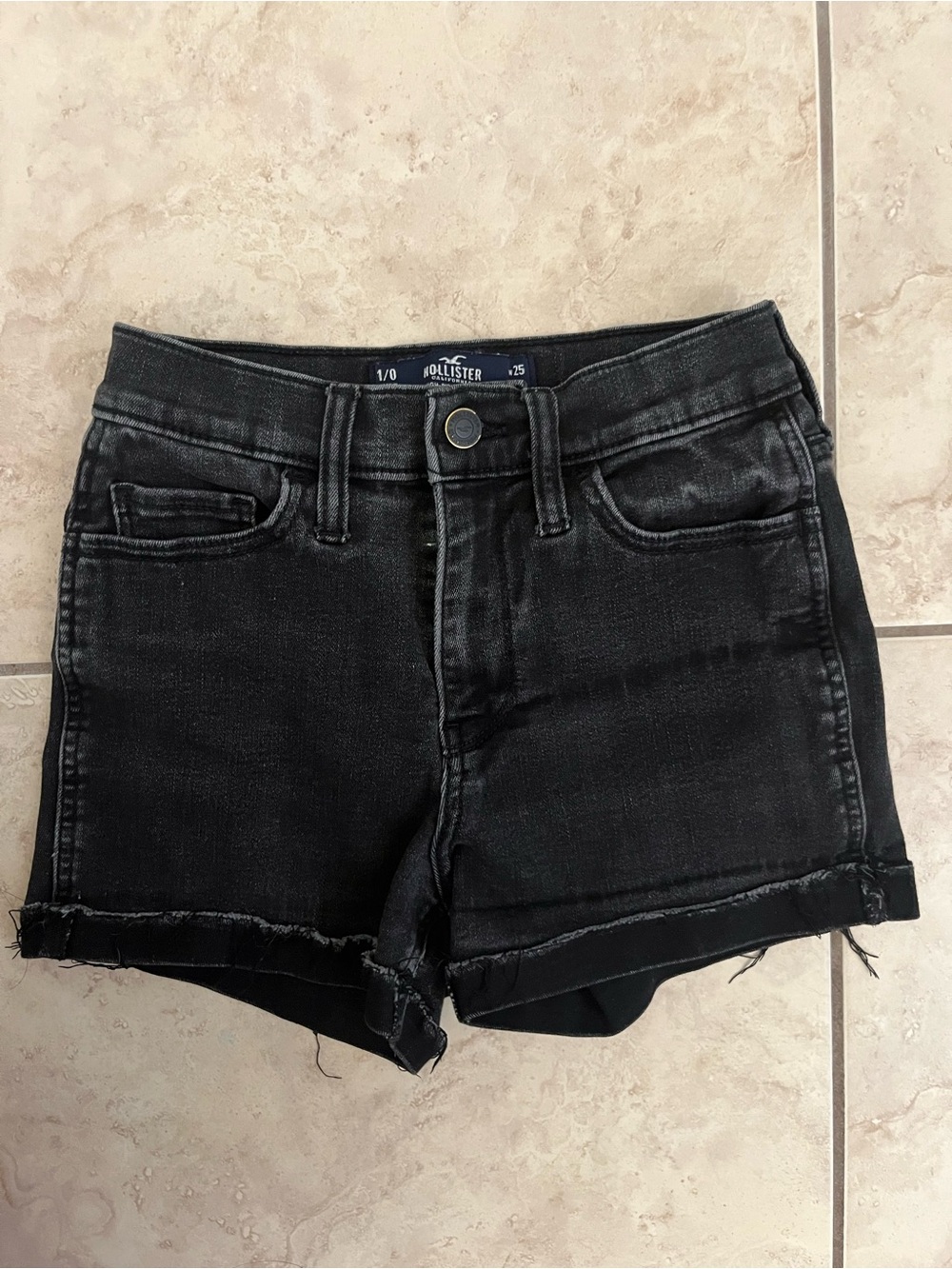 Hollister High Rise Distressed Roll-Hem Denim Shorts Size 25